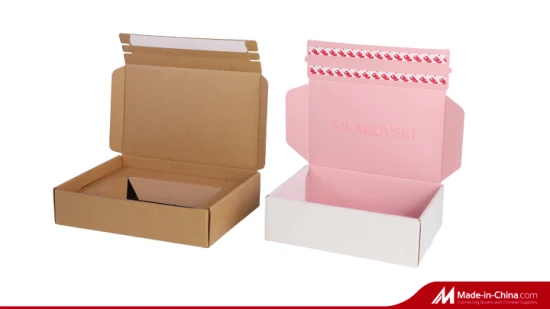 Foldable Flat 3-Ply E-Flute Corrugated Cardboard Kraft Paper Perforated Zipper Postage Mailer Moving Shipping Packing Packaging Carton Box with Teared Strip